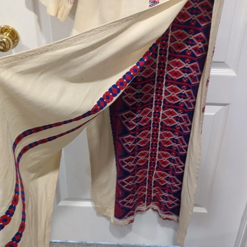 Greek Handmade Patterned Dress with Red and Blue Accents - Picture 8 of 13